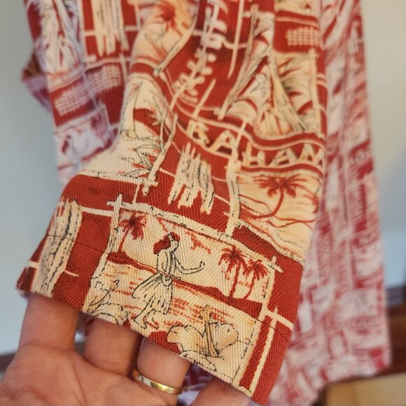 Tommy Bahama, Men's, red & white Hawaiian aloha shirt, silk, XXL, button, 2xl - Picture 7 of 8